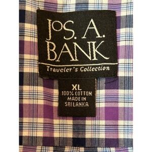 Jos. A. Bank Traveler's Collection Mens XL Purple Plaid Short Sleeve Shirt Prep